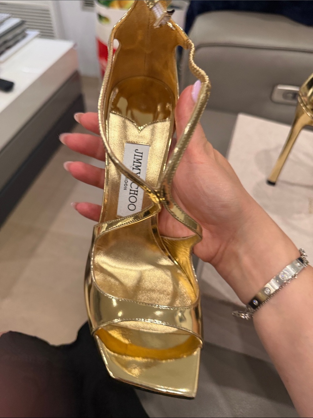 Jimmy Choo Metallic Gold Strappy Stiletto Sandals - Picture 3 of 8